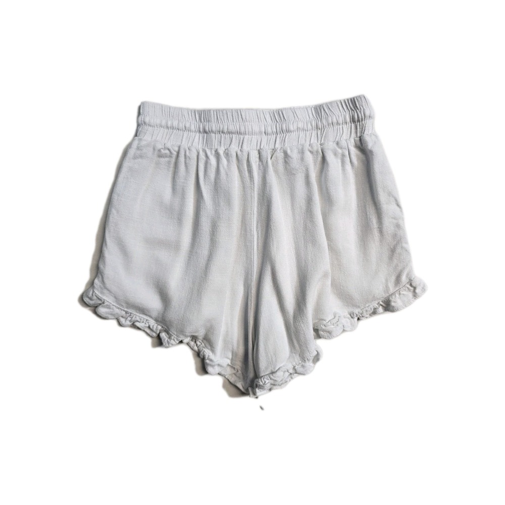 Cider Women's White XS Ruffles Shorts Drawstrings Linen Blend Lined - Picture 2 of 3